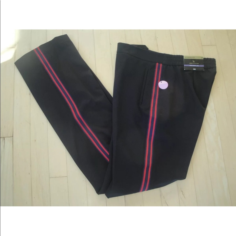 Worthington Modern Fit Trouser Leg Women's Red Stripe Black Pants Size 8 New